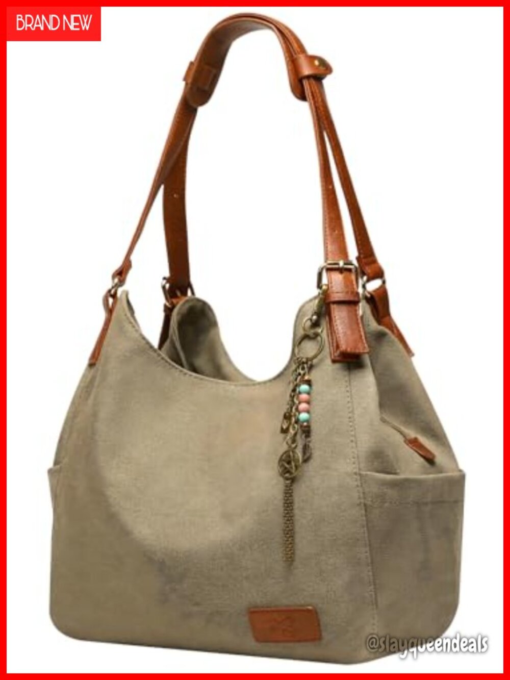 Canvas Hobo Purse Multi Pocket Tote Embroidery Cotton Top Handle Bag